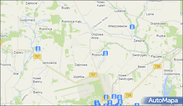 mapa Rosocha gmina Nowe Miasto nad Pilicą, Rosocha gmina Nowe Miasto nad Pilicą na mapie Targeo