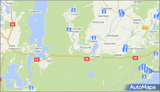 mapa Rosocha gmina Piecki, Rosocha gmina Piecki na mapie Targeo