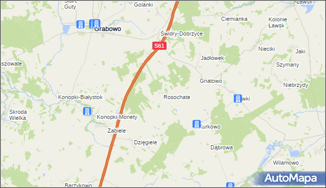 mapa Rosochate gmina Grabowo, Rosochate gmina Grabowo na mapie Targeo