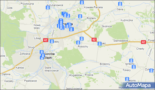 mapa Rosochy gmina Praszka, Rosochy gmina Praszka na mapie Targeo