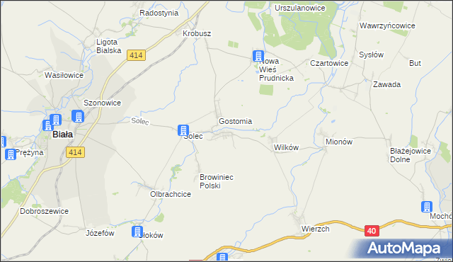 mapa Rostkowice gmina Biała, Rostkowice gmina Biała na mapie Targeo