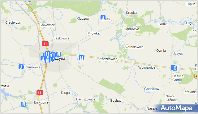 mapa Roszkowice gmina Byczyna, Roszkowice gmina Byczyna na mapie Targeo