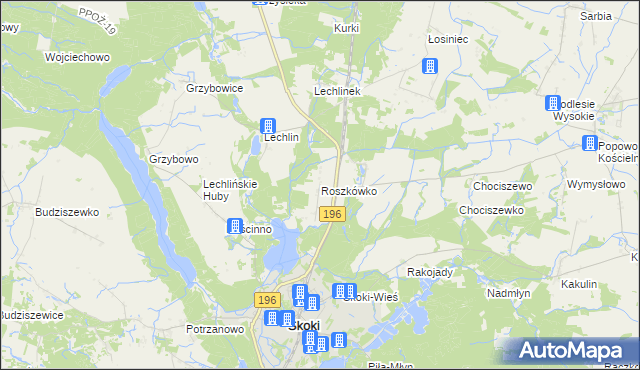 mapa Roszkówko gmina Skoki, Roszkówko gmina Skoki na mapie Targeo