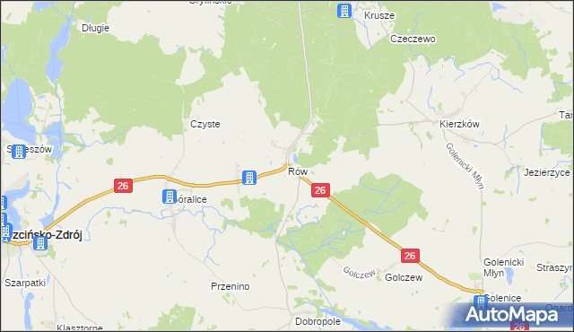 mapa Rów gmina Myślibórz, Rów gmina Myślibórz na mapie Targeo