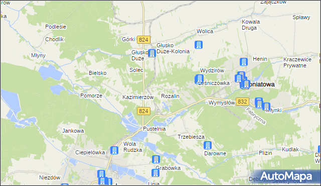 mapa Rozalin gmina Opole Lubelskie, Rozalin gmina Opole Lubelskie na mapie Targeo