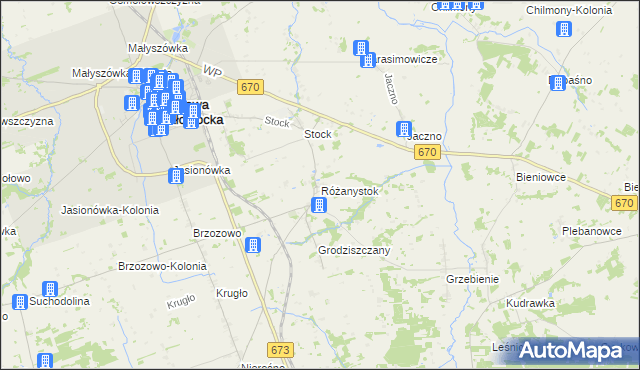 mapa Różanystok, Różanystok na mapie Targeo