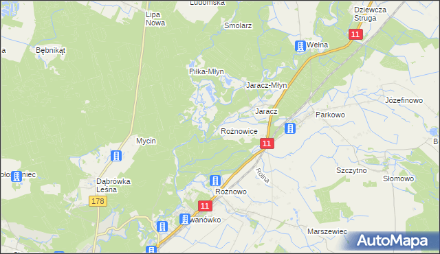 mapa Rożnowice gmina Rogoźno, Rożnowice gmina Rogoźno na mapie Targeo