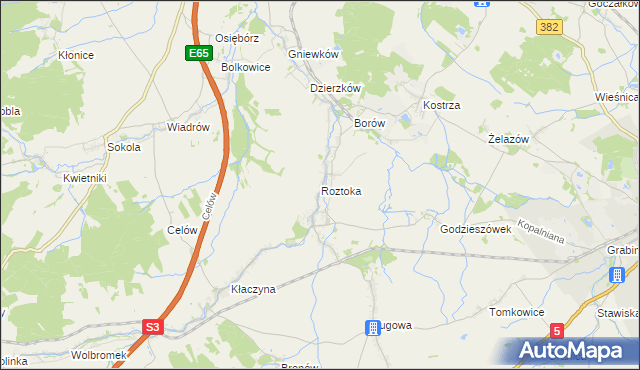 mapa Roztoka gmina Dobromierz, Roztoka gmina Dobromierz na mapie Targeo