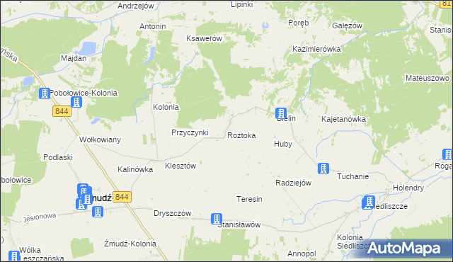 mapa Roztoka gmina Żmudź, Roztoka gmina Żmudź na mapie Targeo