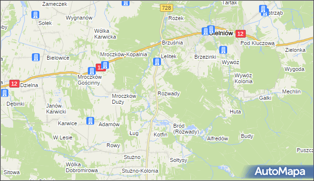 mapa Rozwady gmina Gielniów, Rozwady gmina Gielniów na mapie Targeo