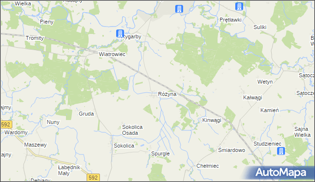 mapa Różyna gmina Sępopol, Różyna gmina Sępopol na mapie Targeo