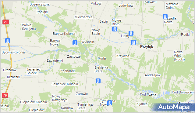 mapa Ruda gmina Przyłęk, Ruda gmina Przyłęk na mapie Targeo