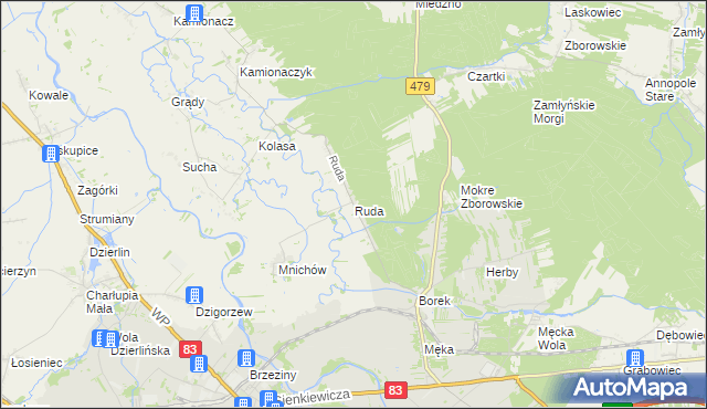 mapa Ruda gmina Sieradz, Ruda gmina Sieradz na mapie Targeo