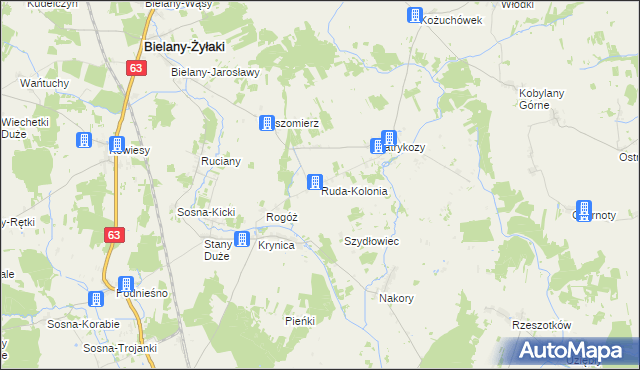 mapa Ruda-Kolonia gmina Bielany, Ruda-Kolonia gmina Bielany na mapie Targeo