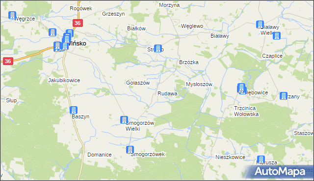 mapa Rudawa gmina Wińsko, Rudawa gmina Wińsko na mapie Targeo