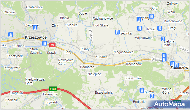 mapa Rudawa gmina Zabierzów, Rudawa gmina Zabierzów na mapie Targeo