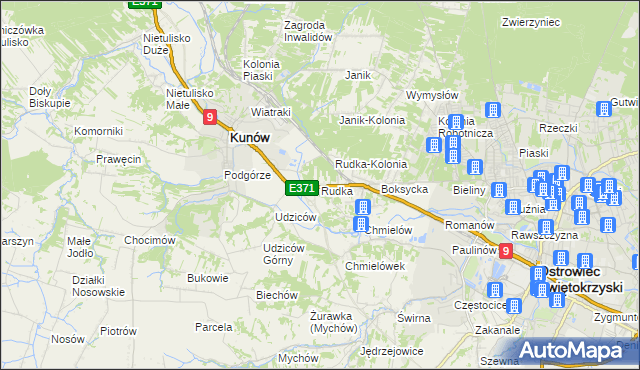 mapa Rudka gmina Kunów, Rudka gmina Kunów na mapie Targeo