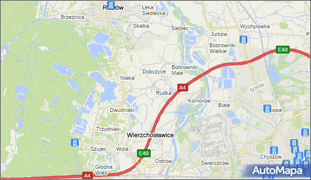 mapa Rudka gmina Wierzchosławice, Rudka gmina Wierzchosławice na mapie Targeo