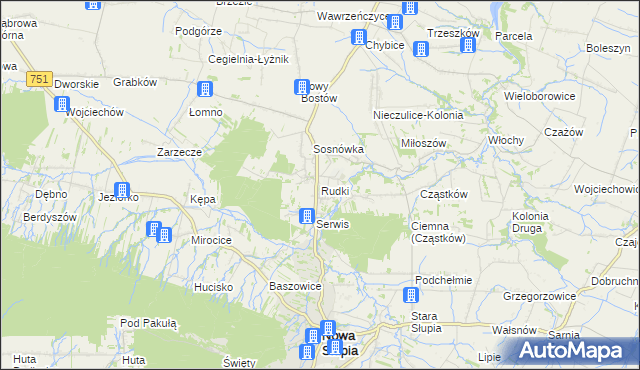 mapa Rudki gmina Nowa Słupia, Rudki gmina Nowa Słupia na mapie Targeo