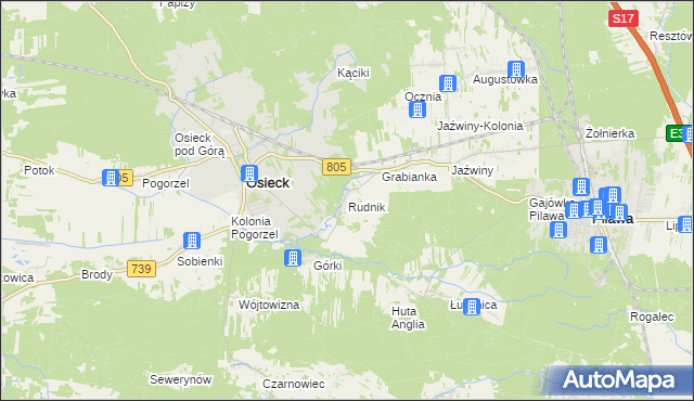 mapa Rudnik gmina Osieck, Rudnik gmina Osieck na mapie Targeo