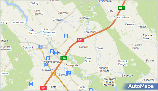 mapa Rudniki gmina Raczki, Rudniki gmina Raczki na mapie Targeo