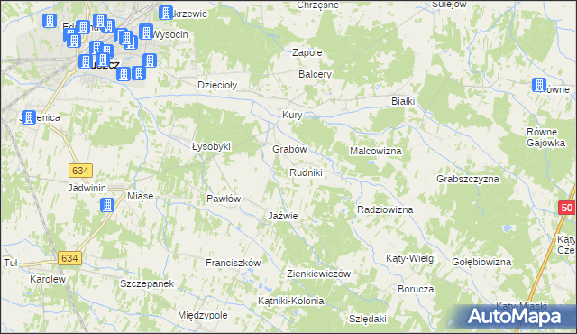 mapa Rudniki gmina Tłuszcz, Rudniki gmina Tłuszcz na mapie Targeo