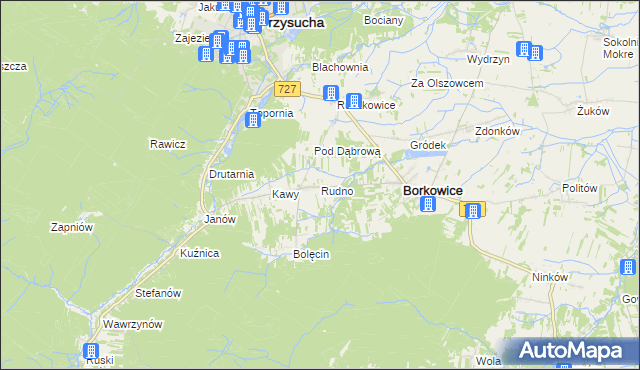 mapa Rudno gmina Borkowice, Rudno gmina Borkowice na mapie Targeo