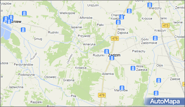 mapa Rudunki gmina Zadzim, Rudunki gmina Zadzim na mapie Targeo