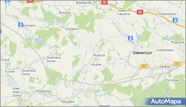 mapa Rudzica gmina Siekierczyn, Rudzica gmina Siekierczyn na mapie Targeo