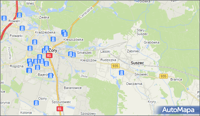 mapa Rudziczka gmina Suszec, Rudziczka gmina Suszec na mapie Targeo