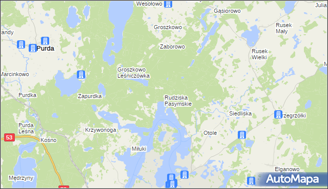 mapa Rudziska Pasymskie, Rudziska Pasymskie na mapie Targeo