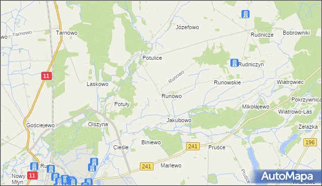 mapa Runowo gmina Wągrowiec, Runowo gmina Wągrowiec na mapie Targeo