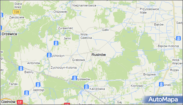 mapa Rusinów powiat przysuski, Rusinów powiat przysuski na mapie Targeo