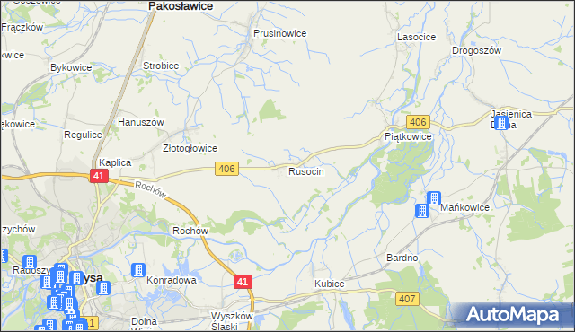 mapa Rusocin gmina Nysa, Rusocin gmina Nysa na mapie Targeo