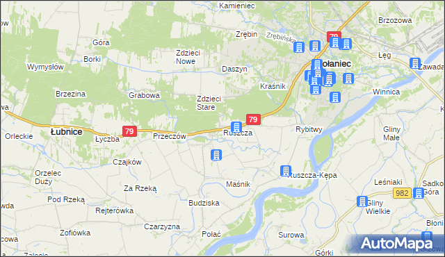 mapa Ruszcza gmina Połaniec, Ruszcza gmina Połaniec na mapie Targeo