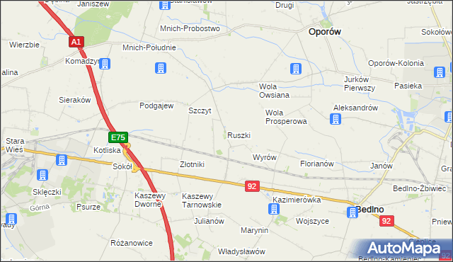 mapa Ruszki gmina Bedlno, Ruszki gmina Bedlno na mapie Targeo