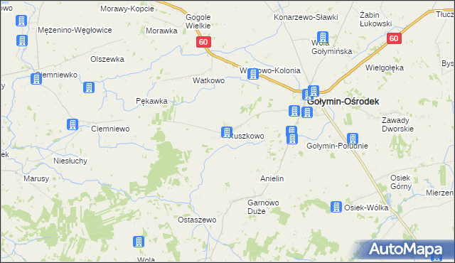 mapa Ruszkowo gmina Gołymin-Ośrodek, Ruszkowo gmina Gołymin-Ośrodek na mapie Targeo