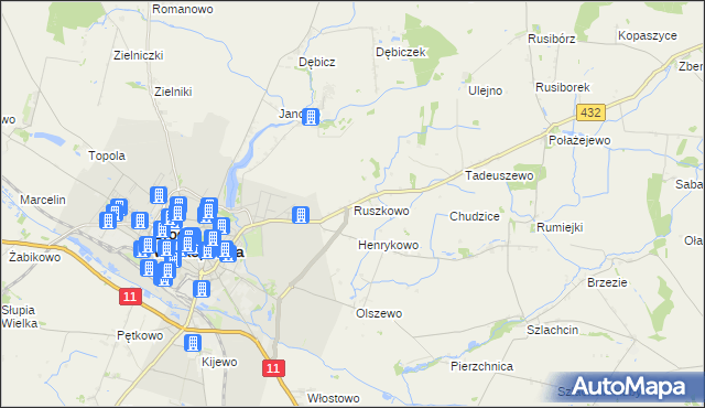 mapa Ruszkowo gmina Środa Wielkopolska, Ruszkowo gmina Środa Wielkopolska na mapie Targeo