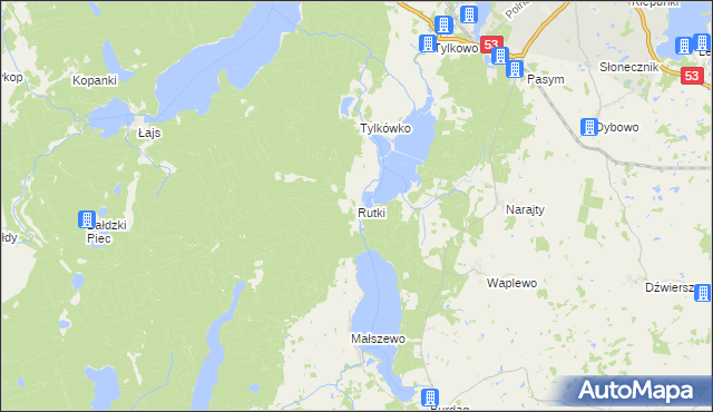 mapa Rutki gmina Pasym, Rutki gmina Pasym na mapie Targeo