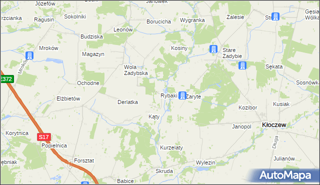 mapa Rybaki gmina Kłoczew, Rybaki gmina Kłoczew na mapie Targeo