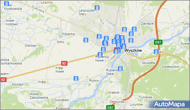 mapa Rybienko Nowe, Rybienko Nowe na mapie Targeo