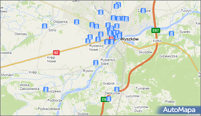 mapa Rybienko Stare, Rybienko Stare na mapie Targeo