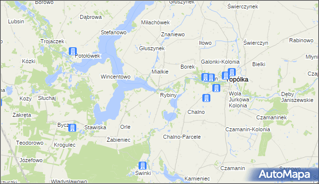 mapa Rybiny, Rybiny na mapie Targeo