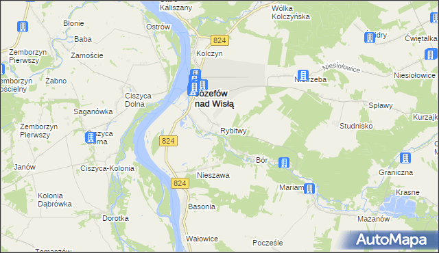 mapa Rybitwy gmina Józefów nad Wisłą, Rybitwy gmina Józefów nad Wisłą na mapie Targeo