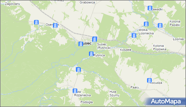 mapa Rybnica gmina Susiec, Rybnica gmina Susiec na mapie Targeo