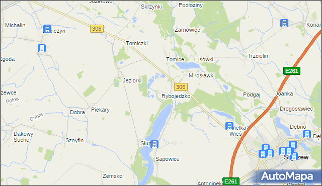 mapa Rybojedzko gmina Stęszew, Rybojedzko gmina Stęszew na mapie Targeo