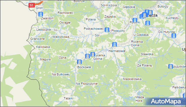 mapa Rycerka Górna, Rycerka Górna na mapie Targeo