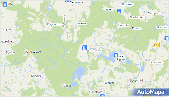 mapa Rycerzewko gmina Świdwin, Rycerzewko gmina Świdwin na mapie Targeo