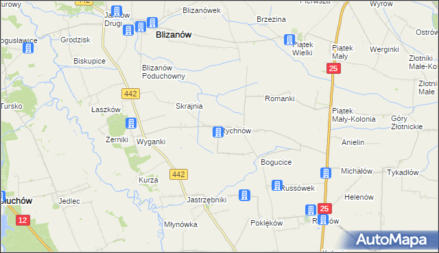 mapa Rychnów gmina Blizanów, Rychnów gmina Blizanów na mapie Targeo