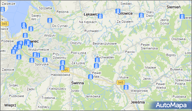 mapa Rychwałdek, Rychwałdek na mapie Targeo